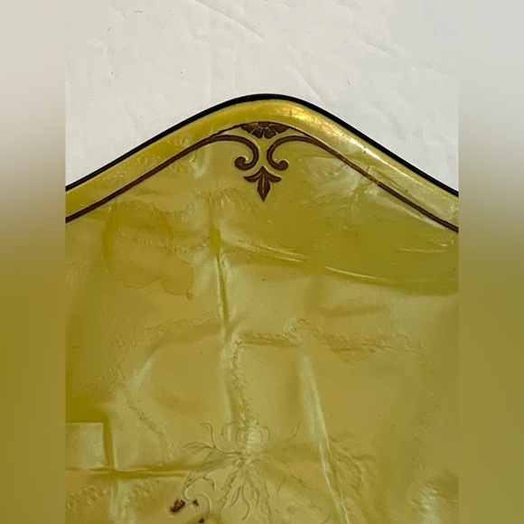 Vintage Beveled Vanity Hand Mirror Yellow Celluloid Art Deco Victorian - Picture 7 of 8